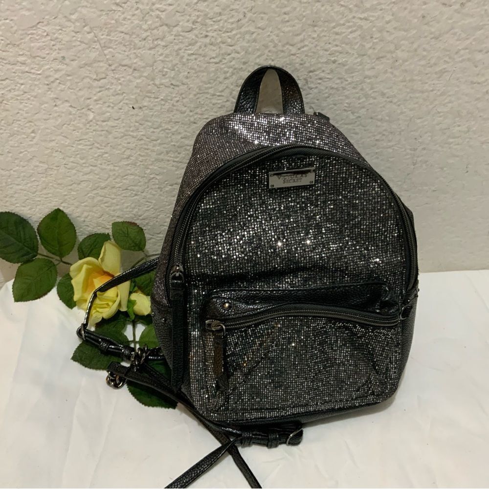 Discontinued Victoria's Secret Silver Sparkle Studded Small City Mini Backpack - Picture 2 of 14